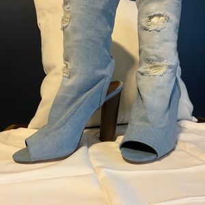 Denim booties
